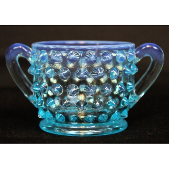 2 Pc Fenton Glass Mini Hobnail Creamer Jug Sugar Bowl Set Opalescent Star - Picture 10 of 13